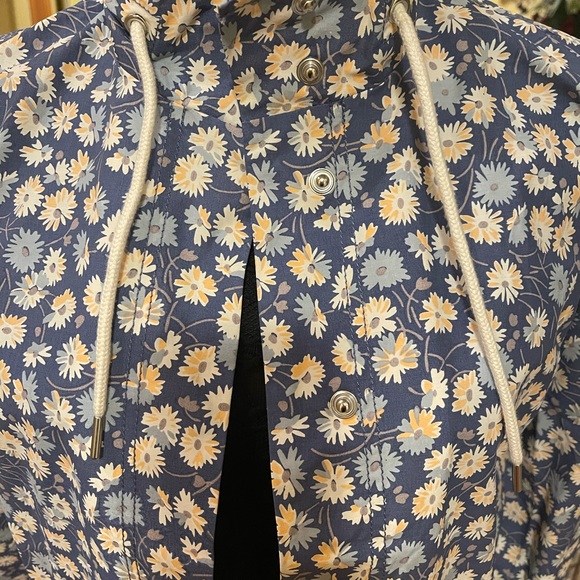 Ruffle-Neck Anorak Raincoat in French Floral - french floral blue moon